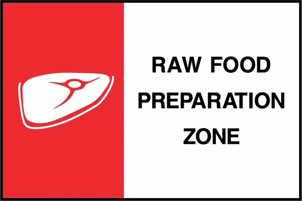 Raw food preparation zone. Food processing sign artwork FOOD0074.