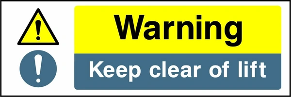 Warning — Keep clear of lift sign showing yellow hazard warning artwork with the printed garage instruction. Artwork GARA0008.