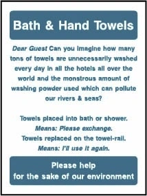 Bath & Hand Towels — Please help for the sake of our environment sign. Original hotel notice artwork HOTE0016.