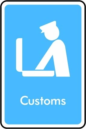 Customs printed sign. Blue information artwork INFO0037.