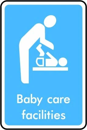 Baby care facilities printed sign. Blue information artwork INFO0005.
