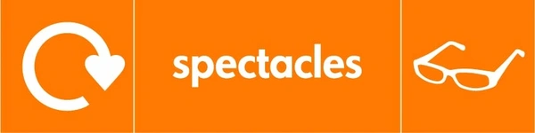 Spectacles collection-point artwork with a white recycling arrow, item illustration and wording on orange. OTHE0028.
