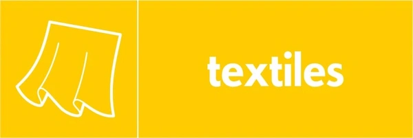 Textiles recycling sign showing white textile illustration and wording on a yellow letterbox panel. Artwork TEXT0008.