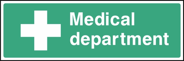 Medical department sign showing white cross and department identification. Artwork FAID0028.