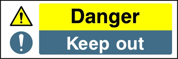 Danger — Keep out sign. yellow-and-black warning or coloured access panels. Artwork SECU0020.