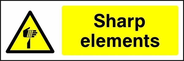 Sharp elements sign showing yellow sharp element and hand warning triangle beside wording. Artwork MACH0008.