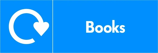 Books recycling sign showing white recycling arrow and wording on a blue letterbox panel. Artwork PAPE0001.
