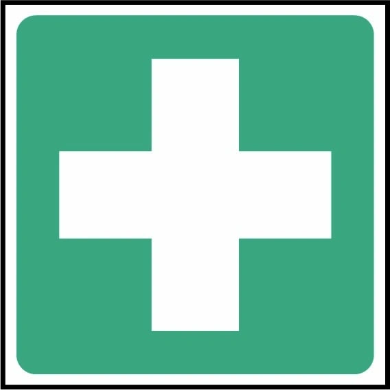 First aid pictogram sign showing white cross. Artwork FAID0013.