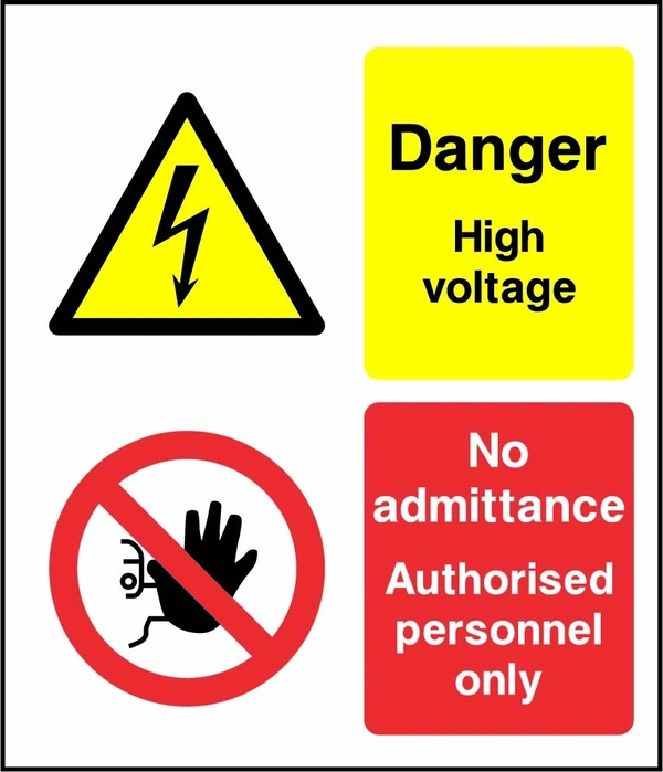 Danger — High voltage — No admittance authorised personnel only. Vertical arrangement. Artwork MULT0053.
