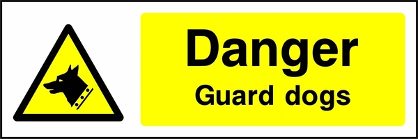 Danger — Guard dogs sign showing yellow guard dog warning pictogram beside wording. Artwork GENE0033.