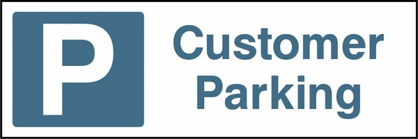 Customer Parking sign showing a blue identification pictogram beside the printed location wording. Artwork GARA0020.