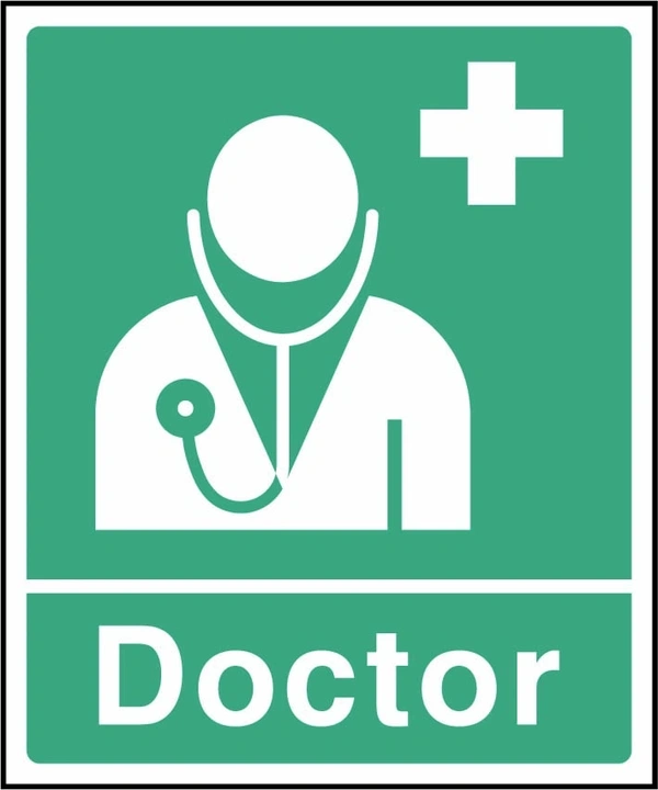 Doctor sign showing doctor with stethoscope and white cross. Artwork FAID0005.