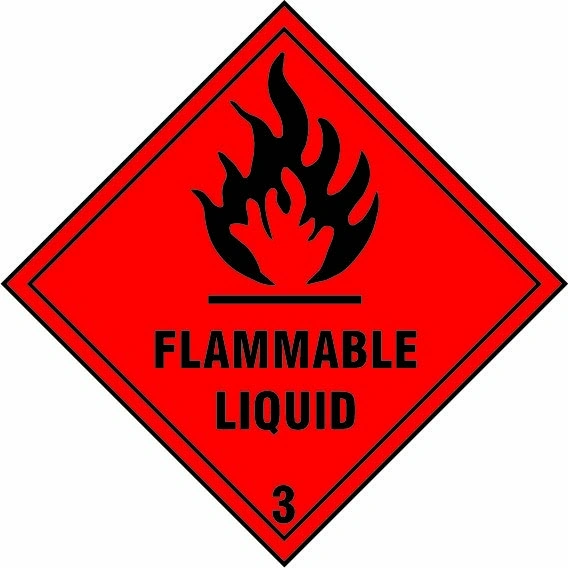 Flammable liquid — 3 sign showing diamond-shaped dangerous-substance symbol with supplied colours and markings. Artwork DANG0005.