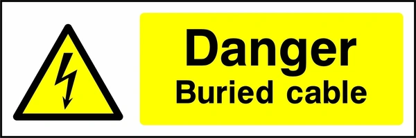 Danger — Buried cable sign showing yellow electrical lightning bolt warning triangle beside wording. Artwork ELEC0019.