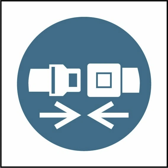Wear safety belts pictogram sign showing blue safety belt pictogram without wording. Artwork PPE0057.