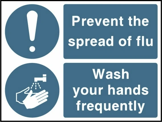 Prevent the spread of flu — Wash your hands frequently. Workplace hygiene artwork FOOD0110.