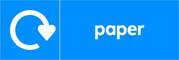 Paper recycling sign showing white recycling arrow and wording on a blue letterbox panel. Artwork PAPE0005.