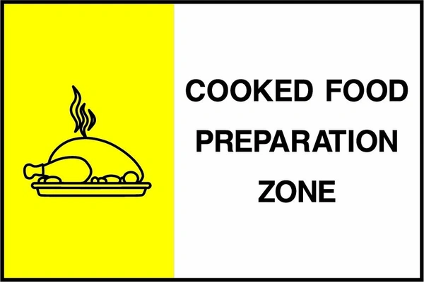 Cooked food preparation zone. Food processing sign artwork FOOD0075.