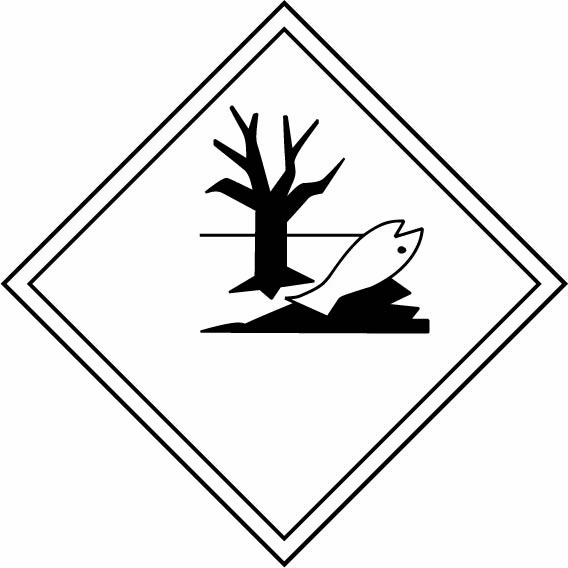 Environment hazard diamond pictogram sign showing diamond-shaped dangerous-substance symbol with supplied colours and markings. Artwork DANG0039.