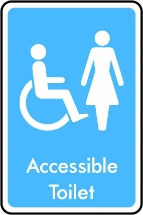 Accessible Toilet — Female printed sign. Blue information artwork INFO0004.