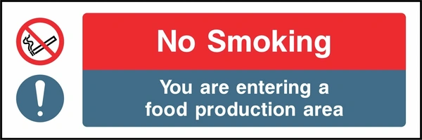 No smoking — You are entering a food production area. Food processing sign artwork FOOD0079.