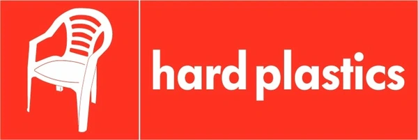 Hard plastics recycling sign showing white plastic illustration and wording on a red letterbox panel. Artwork PLAS0005.