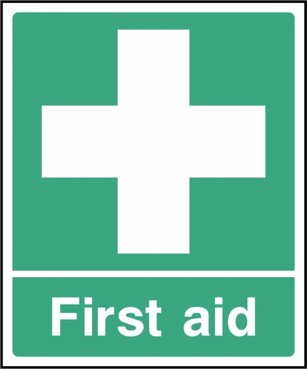 First aid sign showing white cross above wording. Artwork FAID0001.