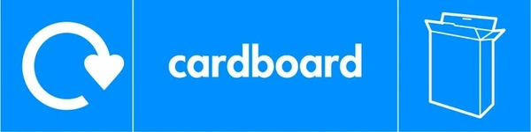 Cardboard recycling sign showing white recycling arrow and material illustration and wording on a blue letterbox panel. Artwork PAPE0018.