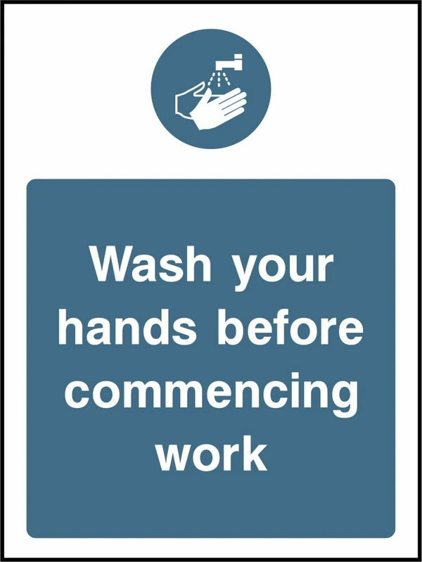 Wash your hands before commencing work. Food processing sign artwork FOOD0001.