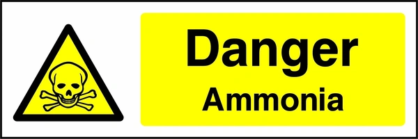 Danger — Ammonia sign with yellow triangular skull and crossbones pictogram beside wording. Artwork CHEM0012.
