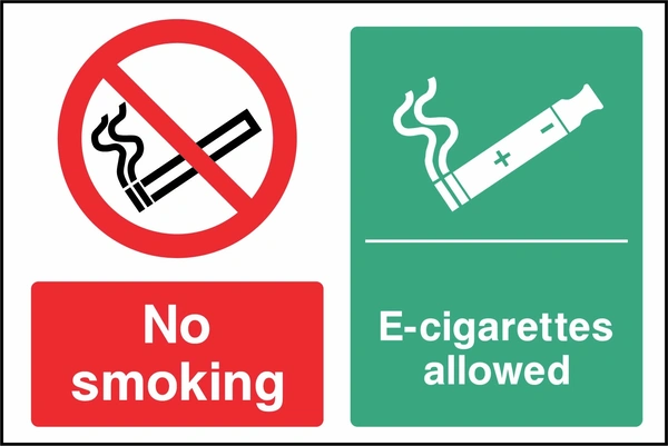 No smoking — E-cigarettes allowed sign. multiple coloured smoking and vaping policy panels. Artwork SMOK0048.