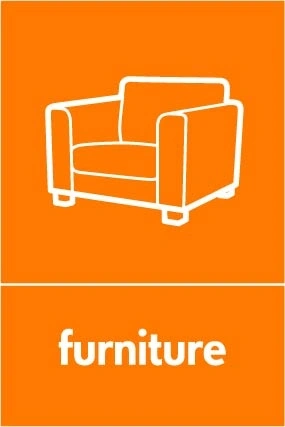Furniture collection-point artwork with a white item illustration and wording on orange. OTHE0055.