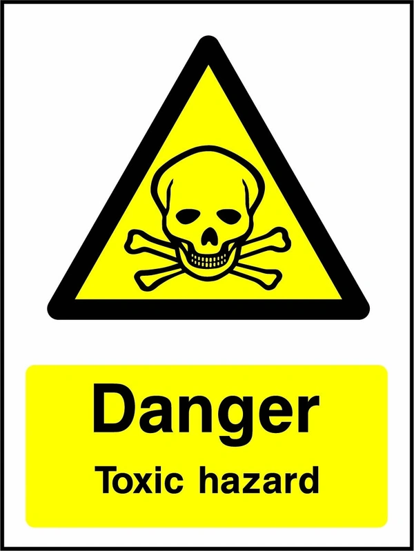 Danger — Toxic hazard sign with yellow triangular skull and crossbones pictogram above wording. Artwork CHEM0061.