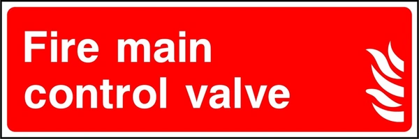 Fire main control valve sign showing fire main valve identification. Artwork FEQP0039.