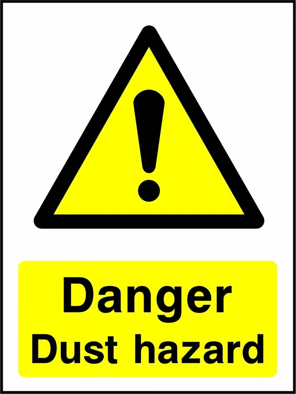 Danger — Dust hazard sign showing yellow warning triangle and exclamation mark above wording. Artwork COUN0031.
