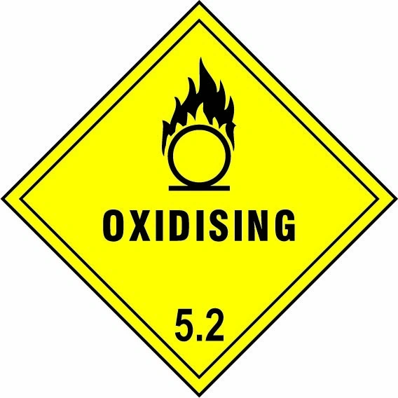 Oxidising — 5.2 sign showing diamond-shaped dangerous-substance symbol with supplied colours and markings. Artwork DANG0018.