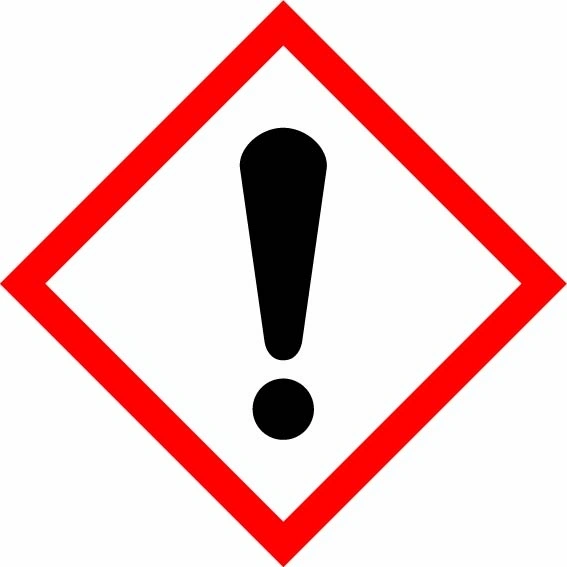 Exclamation mark red diamond pictogram sign showing diamond-shaped dangerous-substance symbol with supplied colours and markings. Artwork DANG0047.