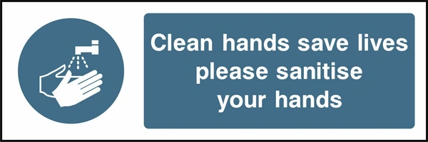 Clean hands save lives — Please sanitise your hands. Food processing sign artwork FOOD0069.
