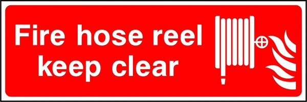 Fire hose reel keep clear sign showing hose reel keep-clear letterbox artwork. Artwork FEQP0030.