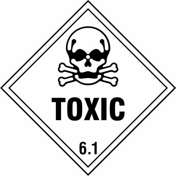 Toxic — 6.1 sign showing diamond-shaped dangerous-substance symbol with supplied colours and markings. Artwork DANG0024.