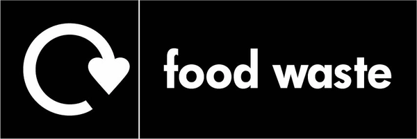 Food waste recycling sign showing white recycling arrow and wording on a black letterbox panel. Artwork ORGA0002.
