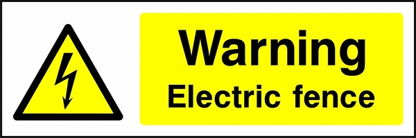 Warning — Electric fence sign showing yellow electrical lightning bolt warning triangle beside wording. Artwork ELEC0021.