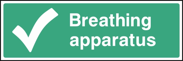 Breathing apparatus sign showing tick symbol and equipment identification. Artwork FAID0026.