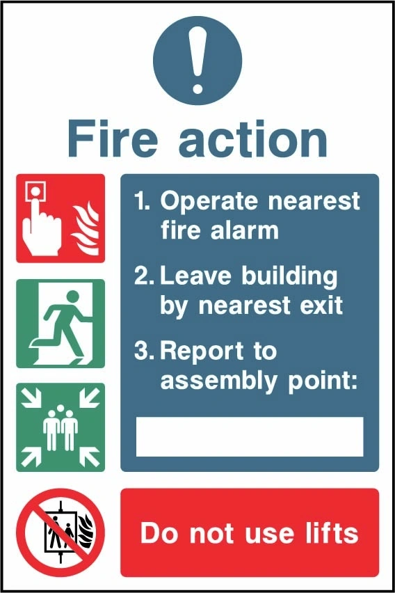Fire Action printed notice with the original action instructions and layout. Artwork FACT0023.