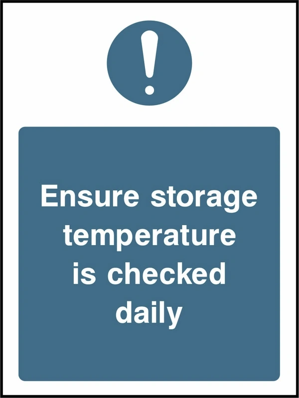 Ensure storage temperature is checked daily. Food processing sign artwork FOOD0011.