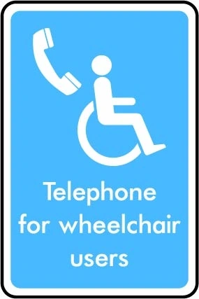Telephone for wheelchair users printed sign. Blue information artwork INFO0031.