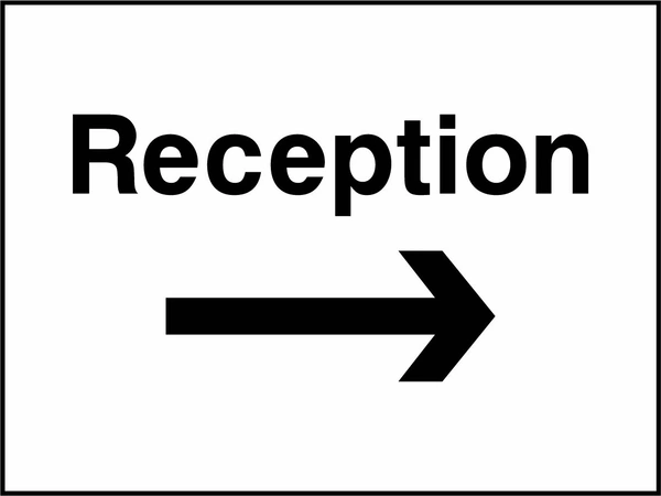 Reception — Right arrow sign. Original hotel notice artwork HOTE0007.