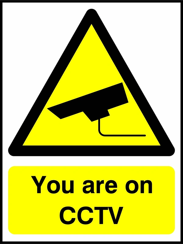 You are on CCTV sign. yellow CCTV camera warning triangle and wording. Artwork SECU0038.