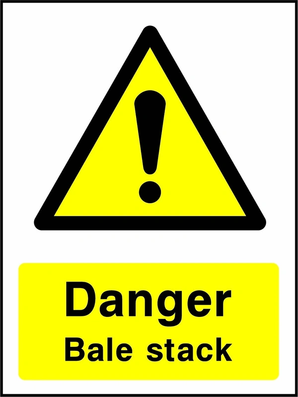 Danger — Bale stack sign showing yellow warning triangle and exclamation mark above wording. Artwork COUN0044.