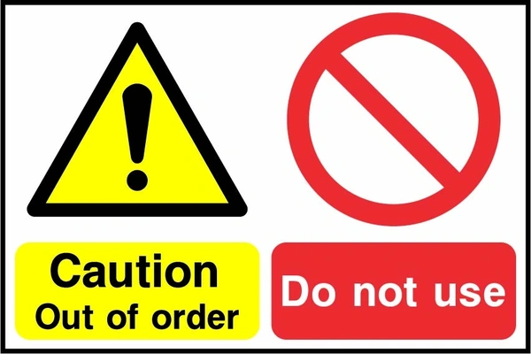 Caution — Out of order — Do not use. combined warning and instruction panels. Artwork LOCK0015.